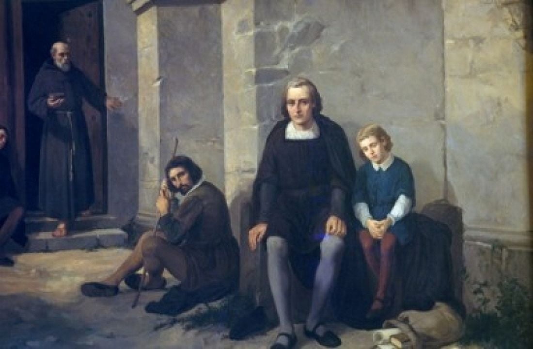 Columbus at Rabiva by Leandro Izaguirre (1867-1941) Canvas Art - Leandro Izaguirre (24 x 36)