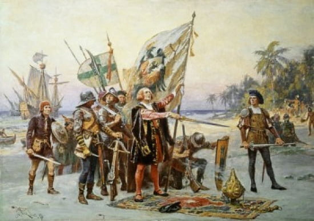 Columbus at San Salvador Jean Leon Gerome Ferris (1863-1930 American) Canvas Art - Jean Leon Gerome Ferris (18 x 24)
