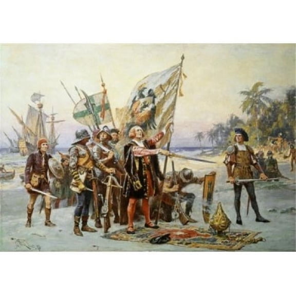 Columbus at San Salvador Jean Leon Gerome Ferris 1863-1930 American Poster Print - 18 x 24 in.