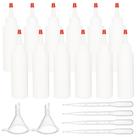 Column PE Plastic Squeeze Bottle Liqiud Bottle with Plastic Funnel Hopper & Dropper White 38x160mm Capacity: 100ml(3.38 fl. oz) 12pcs