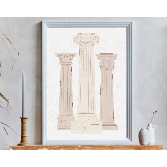 Column Print, Greek Architecture Print, Corinthian Column, Doric Column, Ionic Column, Roman Column, Gift For Architect, Architecture Print Wall Art, Modern Wall Decor, 12x18 UNFRAMED