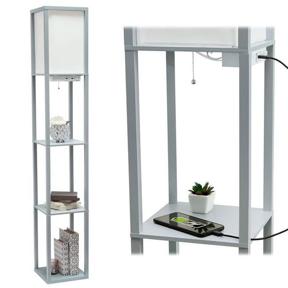 Column Shelf Floor Lamp with Linen Shade, Gray