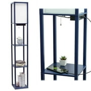 Column Shelf Floor Lamp with Linen Shade, Navy