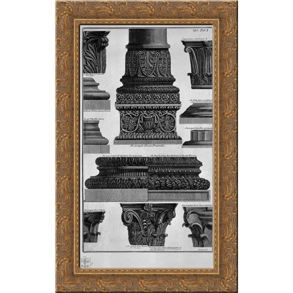 Column bases and capitals (S Prassede, St. Peter in Chains, Villa Albani, etc.) 17x24 Gold Ornate Wood Framed Canvas Art by Piranesi, Giovanni Battista