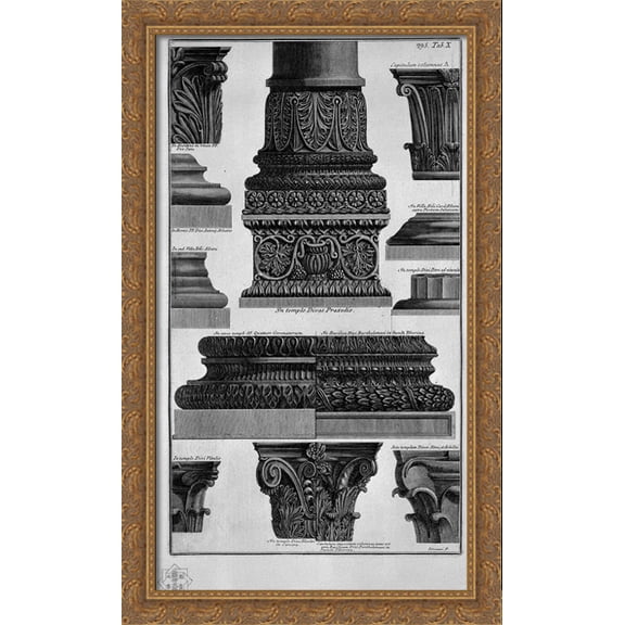 Column bases and capitals (S Prassede, St. Peter in Chains, Villa Albani, etc.) 24x40 Large Gold Ornate Wood Framed Canvas Art by Giovanni Battista Piranesi