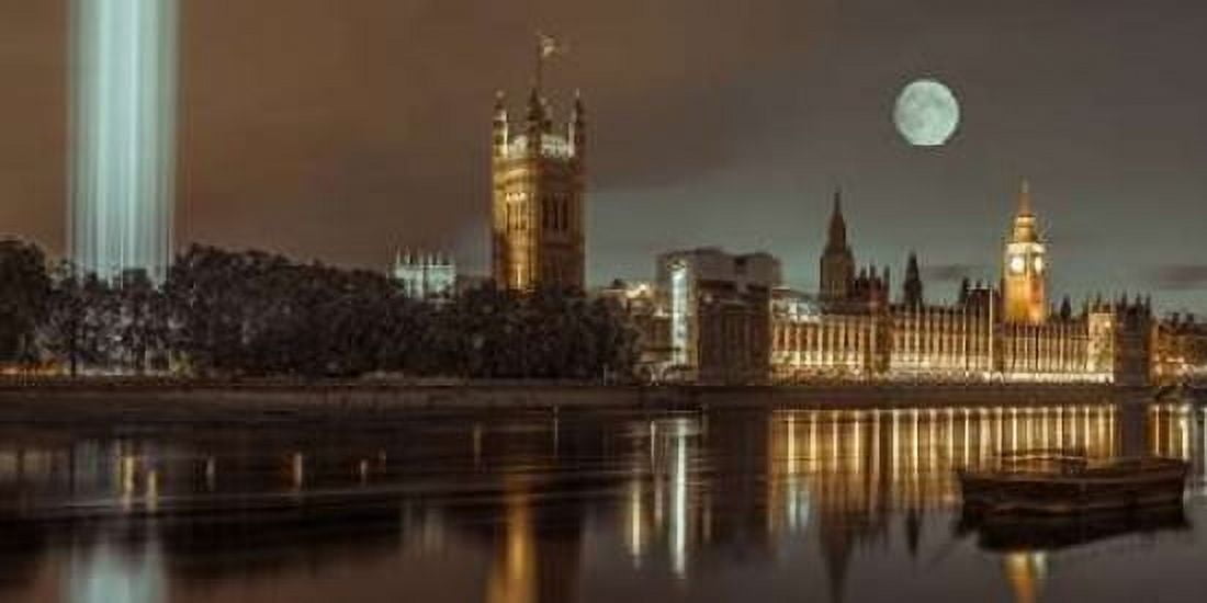 Column of spectra lights with Westminster Abby London UK Canvas Art - Assaf Frank (24 x 48)