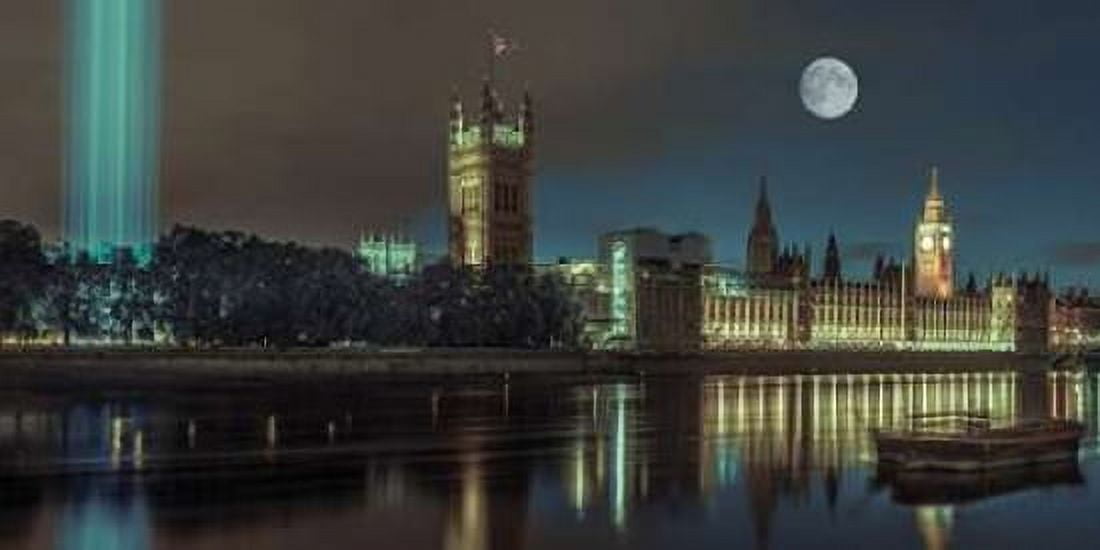 Column of spectra lights with Westminster Abby London UK Canvas Art - Assaf Frank (24 x 48)