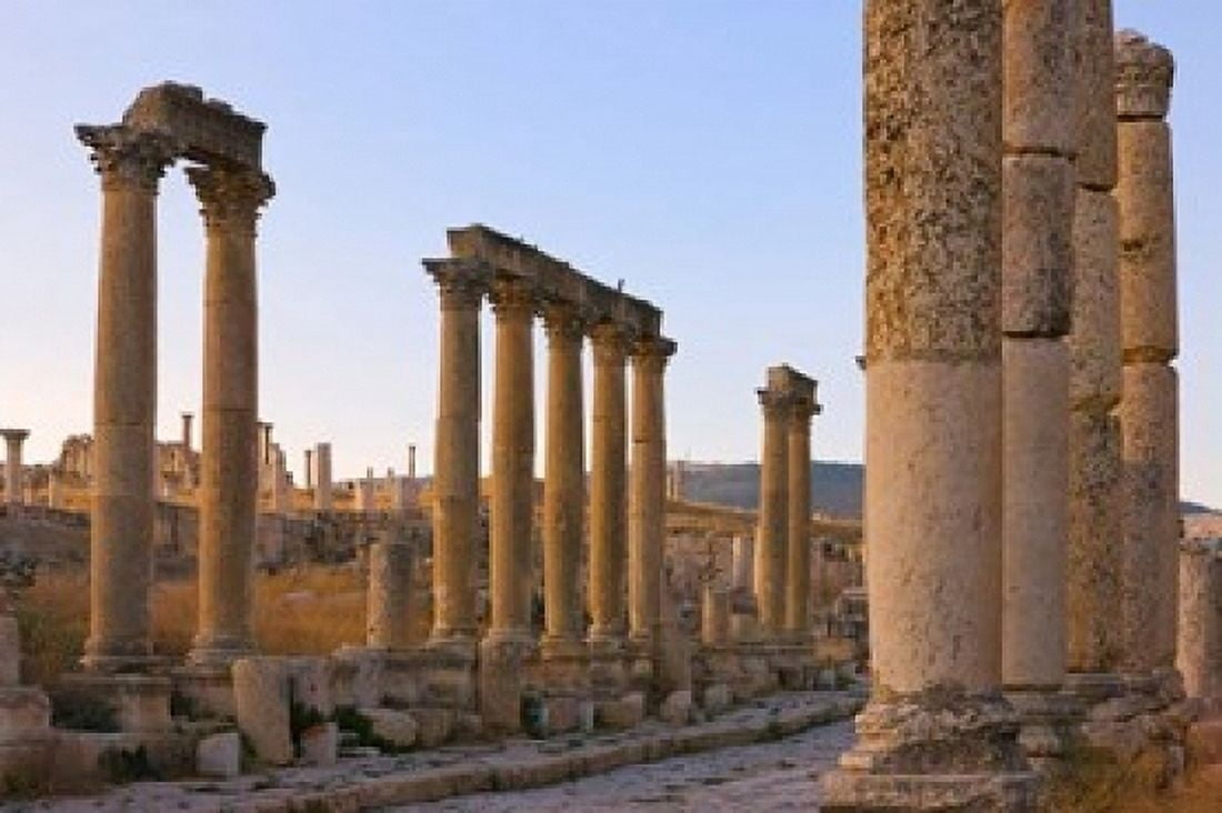 Column street in ancient Jerash ruins Amman Jordan Canvas Art - Keren Su DanitaDelimont (36 x 24)