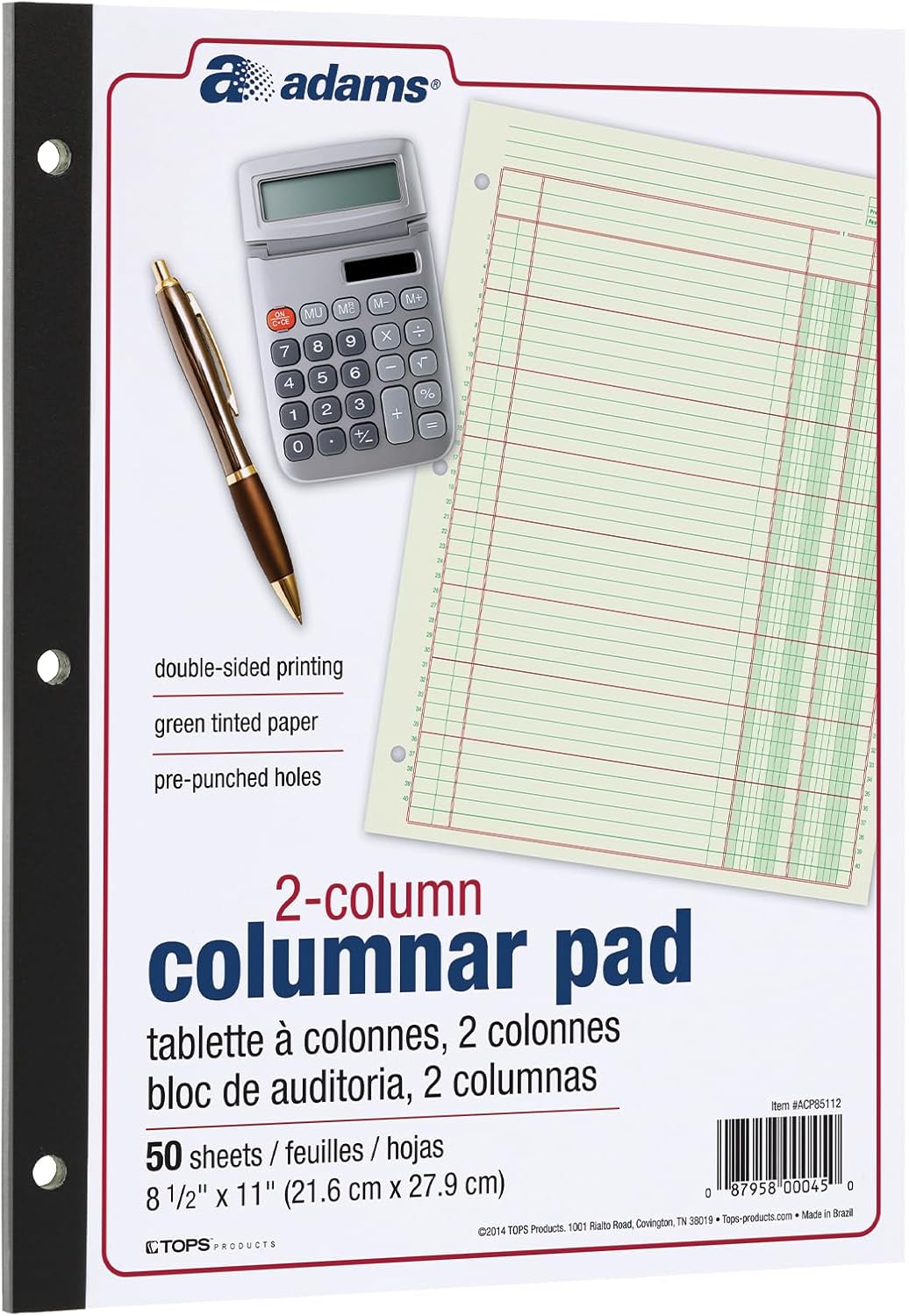 Columnar Analysis Pad, 2 Column Ledger, 8.5 x 11, 100 Pages (50 Sheets
