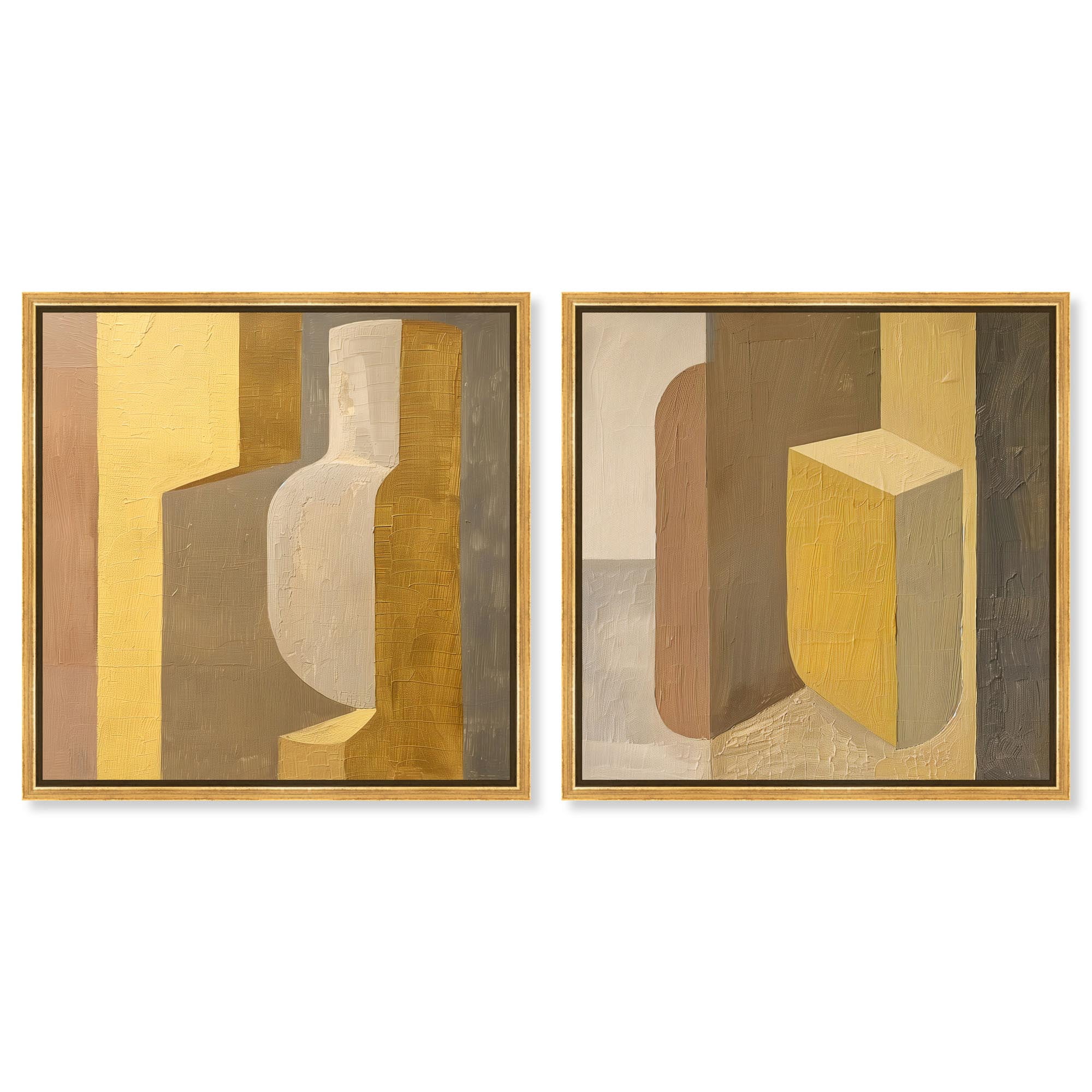 Columnar Forms Diptych Canvas Print Beige Wall Decor Set by Art Remedy ...