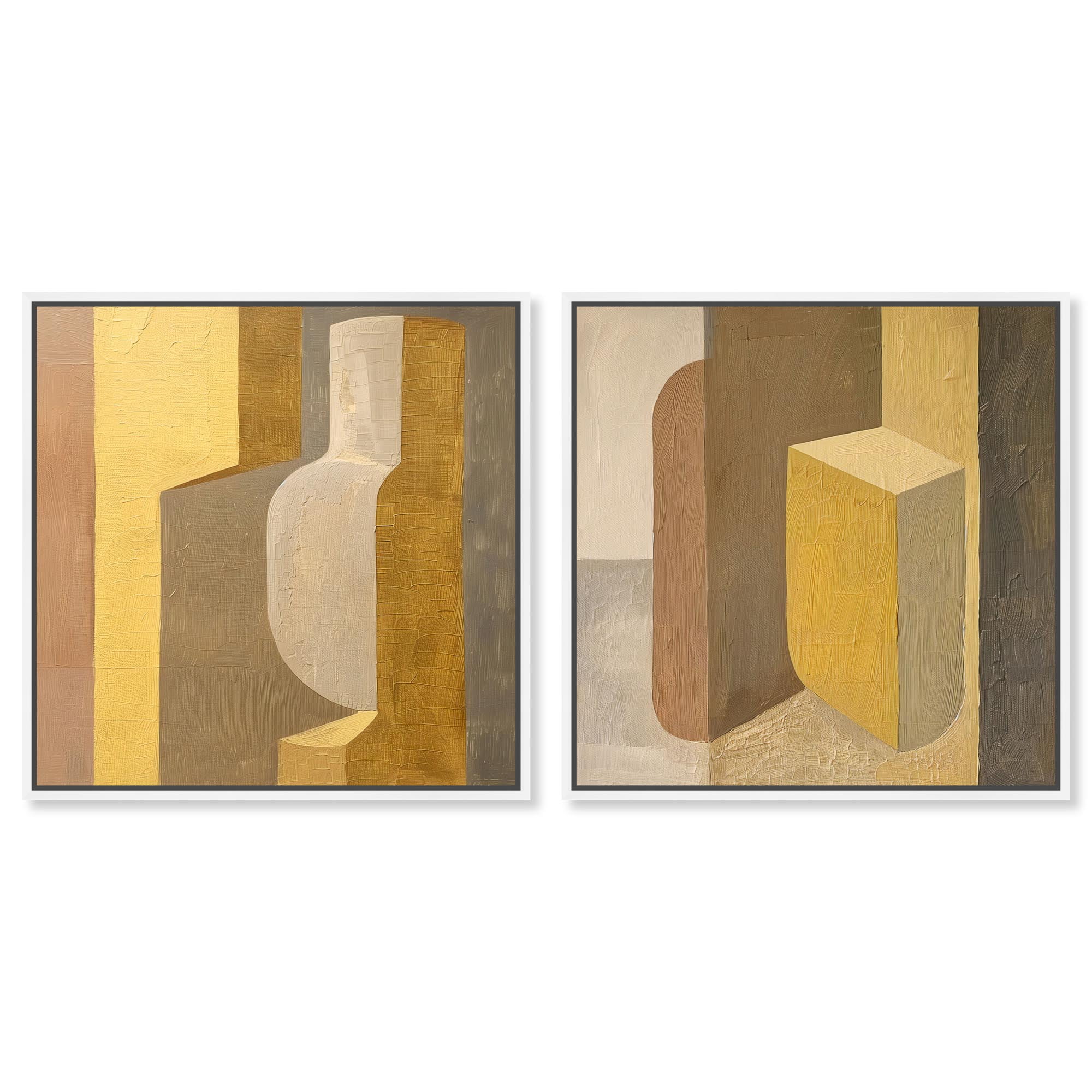 Columnar Forms Diptych Canvas Print Beige Wall Decor Set by Art Remedy ...