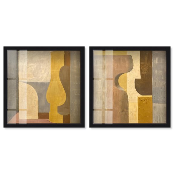 Columnar Forms Set Shadowbox Print Beige Wall Decor Set by Art Remedy, Black Frame, 16 x 16