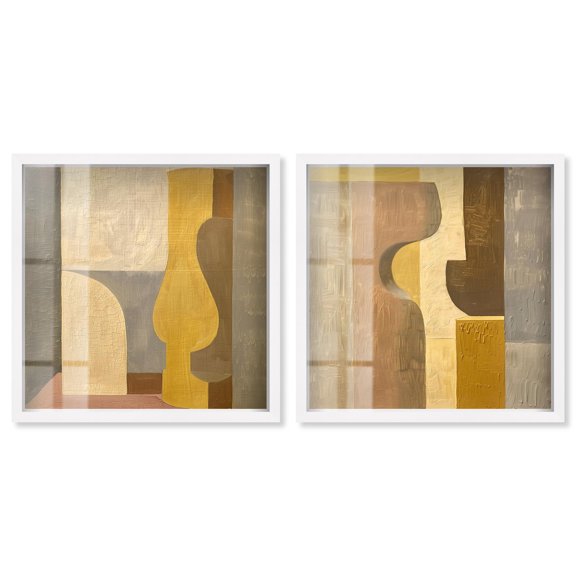 Columnar Forms Set Shadowbox Print Beige Wall Decor Set by Art Remedy, White Frame, 12 x 12