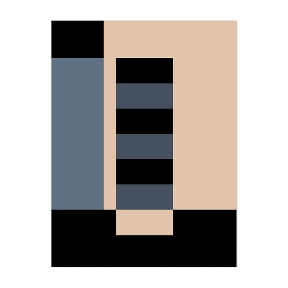 Columns Abstract Black Blue Cream A - Digital Art Geometric Abstract Minimalist Modern Art Mid-Century Modern Pattern Art Deco Unframed Wall Art Print 5 x 7 inches