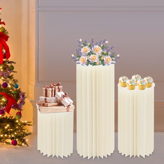 Columns Display for Wedding Party Garden Decoration 3pcs Foldable Cardboard Centerpiece Display, Cylinder Flowers Stand