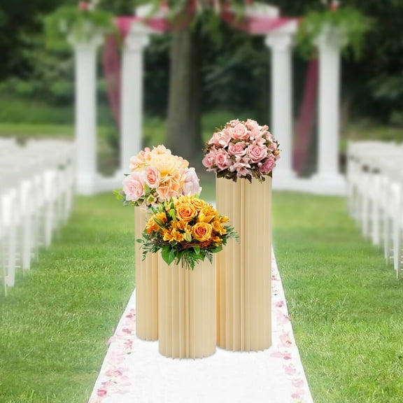 Columns Display for Wedding Party Garden Decoration 3pcs Foldable Cardboard Centerpiece Display, Cylinder Flowers Stand