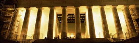 Columns surrounding a memorial Lincoln Memorial Washington DC USA Canvas Art - Panoramic Images (36 x 12)