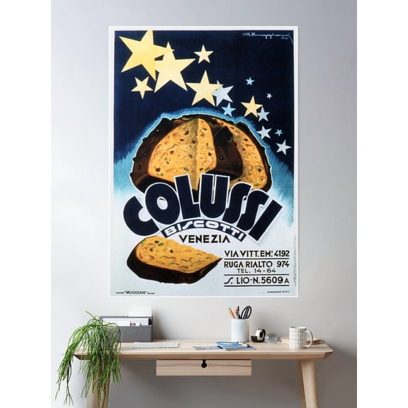 Colussi Biscotti Venezia Biscuits Bread Pastry Vintage Italian Advertising Art Poster Poster Wall Art, Modern Wall Decor For Living Room Bedroom, 12x18 UNFRAMED