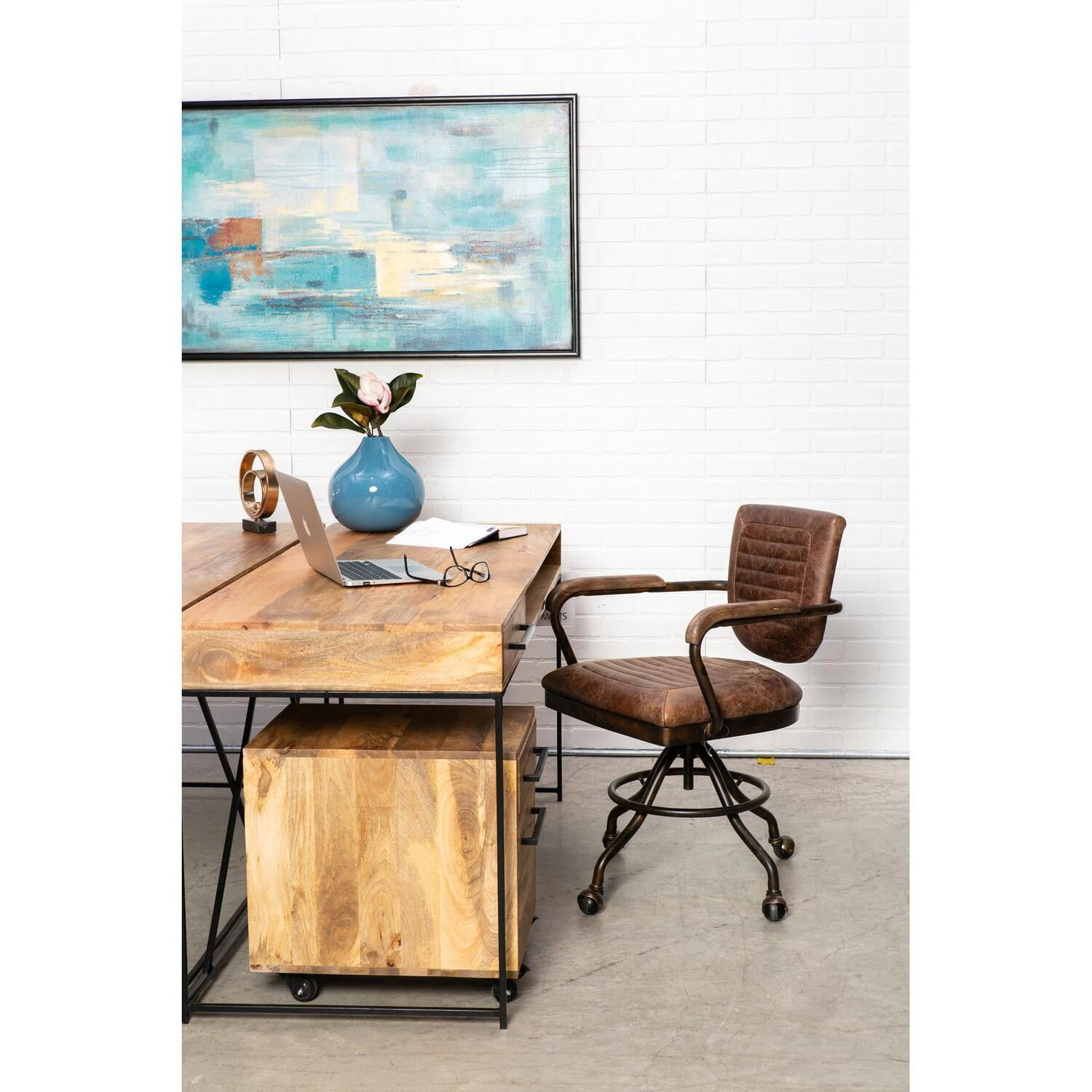 Industrial-Scandinavian Solid Mango Wood Home Office Desk with Iron Base