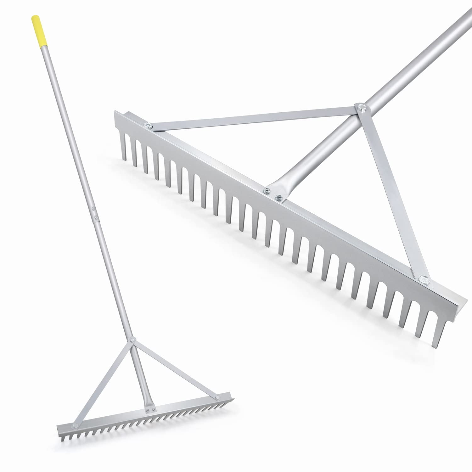 Colwelt Landscape Rake 24Tines, Aluminum Rake with 68" Handle, 24" Landscape Rake Landscaping