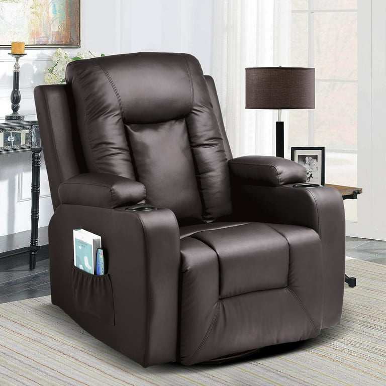 ComHoma Massage Recliner Chair with Heated Massage PU Leather Chair Cream White