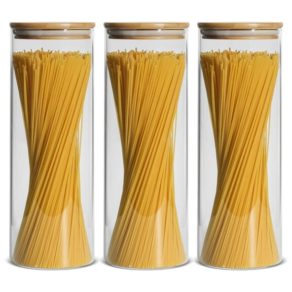 ComSaf Airtight Glass Storage Jars with Bamboo Lids, 74 oz, Set of 3
