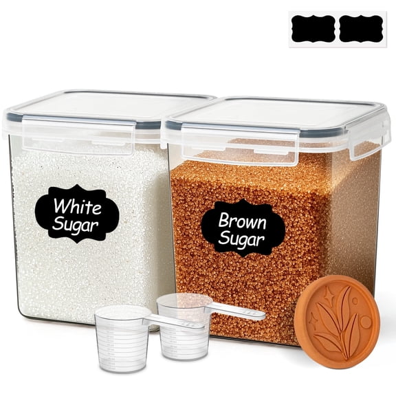 ComSaf Brown Sugar Container Set of 2 (2.5L/2.6Qt), Airtight Food Storage Containers with Lids and Terra Cotta Brown Sugar Saver, Plastic Canisters Sets for Kitchen, Pantry Organizer for Flour, Bakin