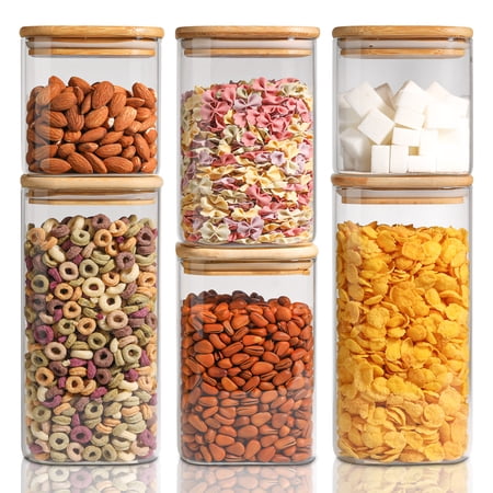 ComSaf Glass Food Storage Jars, Clear Containers, 22oz/37oz/50oz, Set of 6