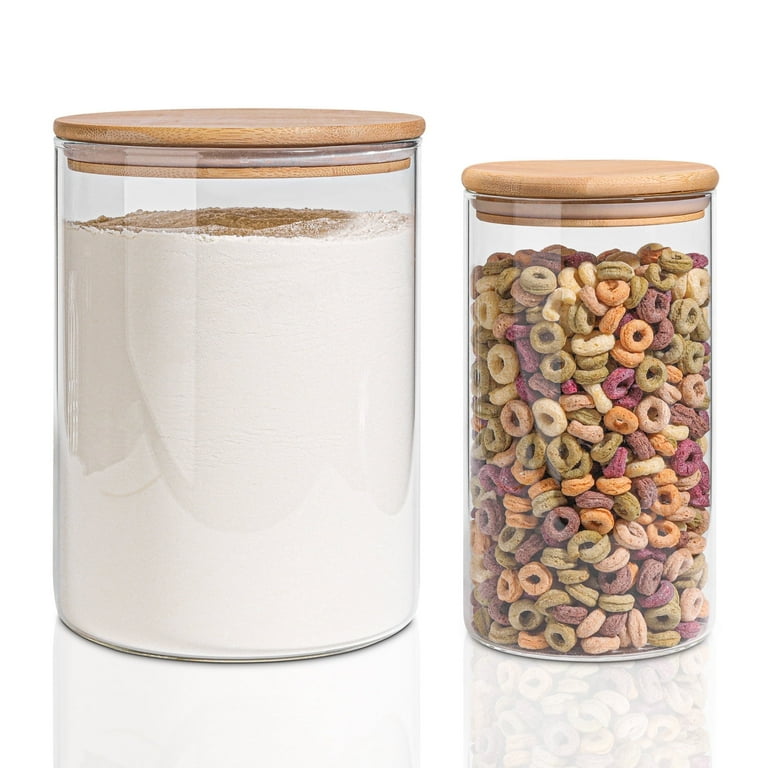 ComSaf 6-Pack Glass Storage Containers - 37 Oz Square Pantry Jars With Wood Lids For Kitchen Organization
