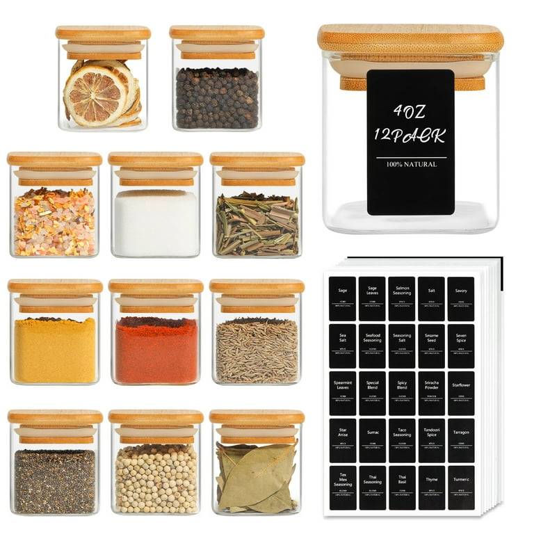 12 Natural Bamboo Spice Jars 8.5 OZ  Large Glass Jars with Bamboo Lids, 12  Labels - Fry's Food Stores
