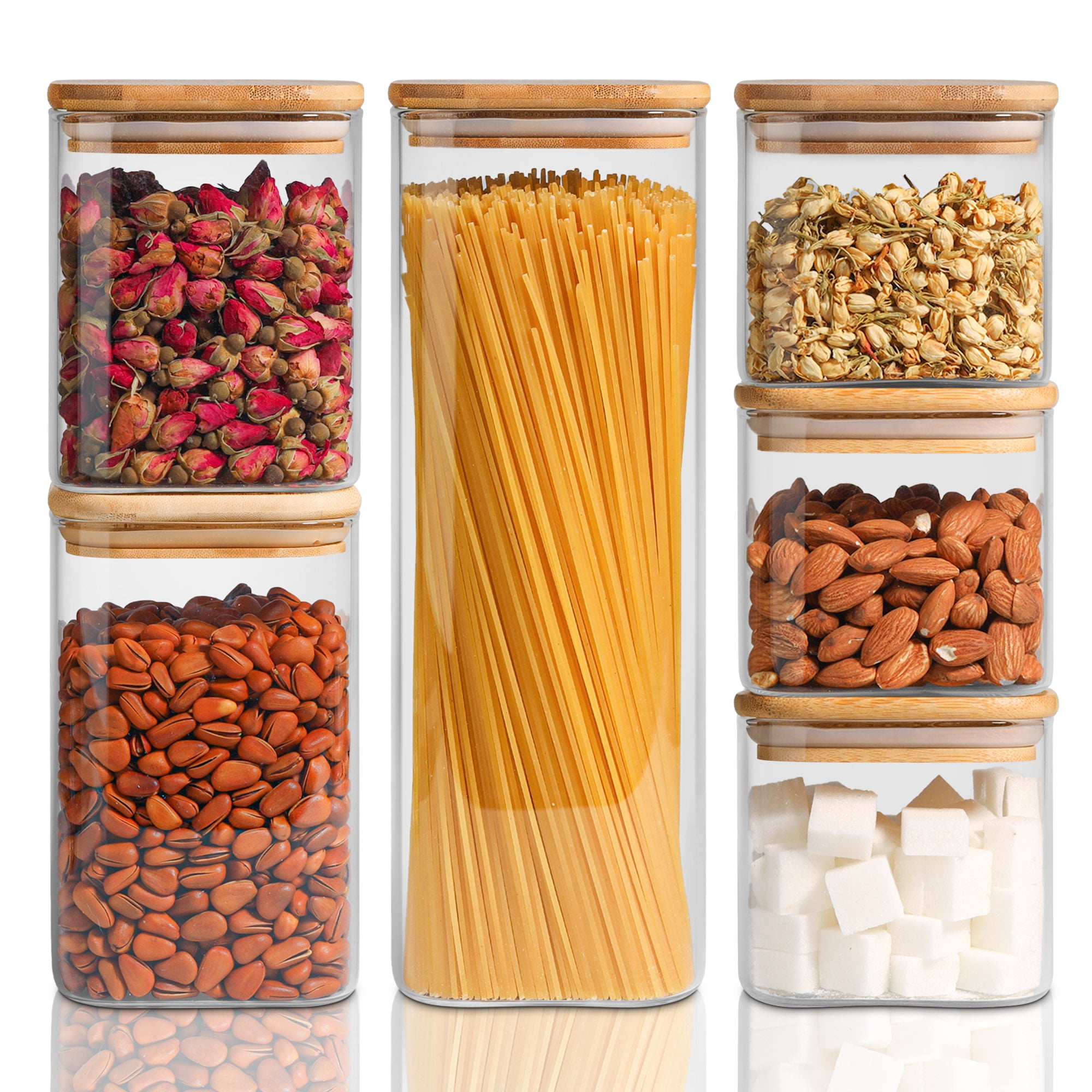 ComSaf Glass Storage Jars with Bamboo Lids, 18oz/27oz/37oz/71oz, Set of