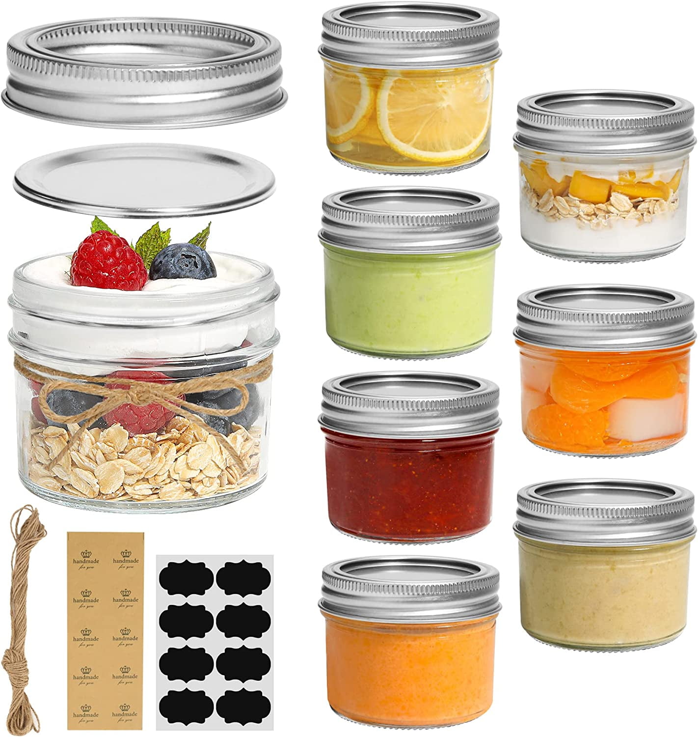 Mason Jars, 8 oz Mason Jars Canning Jars Jelly Jars with Regular Lids and Bands, Ideal for Jam, Honey, Wedding Favors, Shower Favors, Baby Foods, DIY