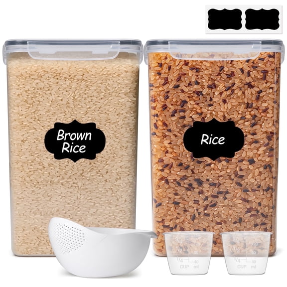 ComSaf 2 Pack 10Qt Large Airtight Plastic Rice Storage Canisters with Sealed Lid & Rice Washing Tool for Kitchen Pantry Flour Cereal Dry Food Storage