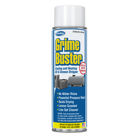 ComStar Grime Buster, Heavy-Duty Dirt & Grease Stripper, Fast-Drying Aerosol Coil Cleaner, High-Pressure Line Set Cleaning Spray, Non-CFC HVAC Coil & Equipment Degreaser, 16 Oz