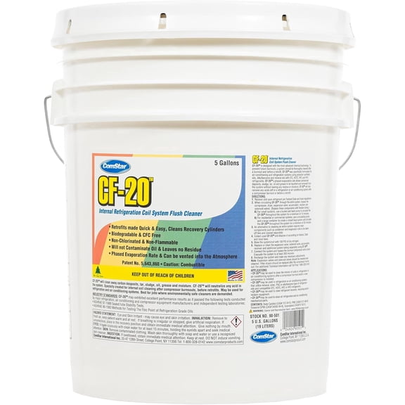 ComStar CF-20, 5 Gallons, Internal Refrigeration Coil System Cleaner, Fast-Acting Internal Coil Flush, Removes Deposits, Compatible with All Refrigerants, Non-Chlorinated, Low VOC  (90-501)