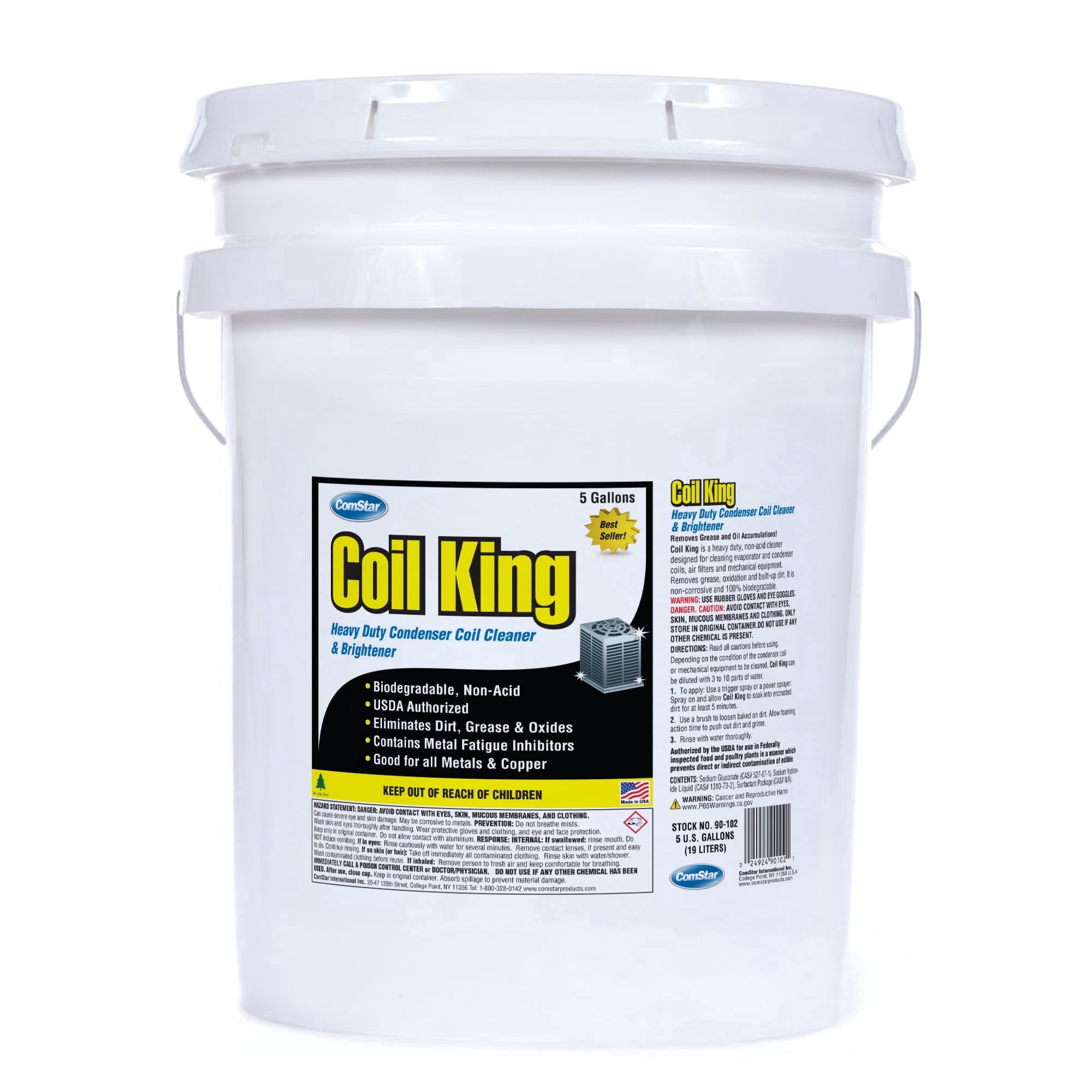 ComStar Coil King, 5 Gallons, Heavy Duty Foaming Condenser Coil Cleaner & Brightener, Alkaline, Non-Acid Cleaner for Finned Tubes, Air-Cooled Condenser Coils, Made in USA (90-102)