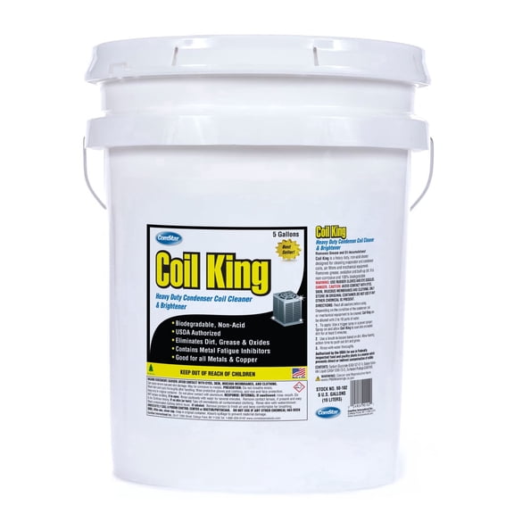 ComStar Coil King, 5 Gallons, Heavy Duty Foaming Condenser Coil Cleaner & Brightener, Alkaline, Non-Acid Cleaner for Finned Tubes, Air-Cooled Condenser Coils, Made in USA (90-102)