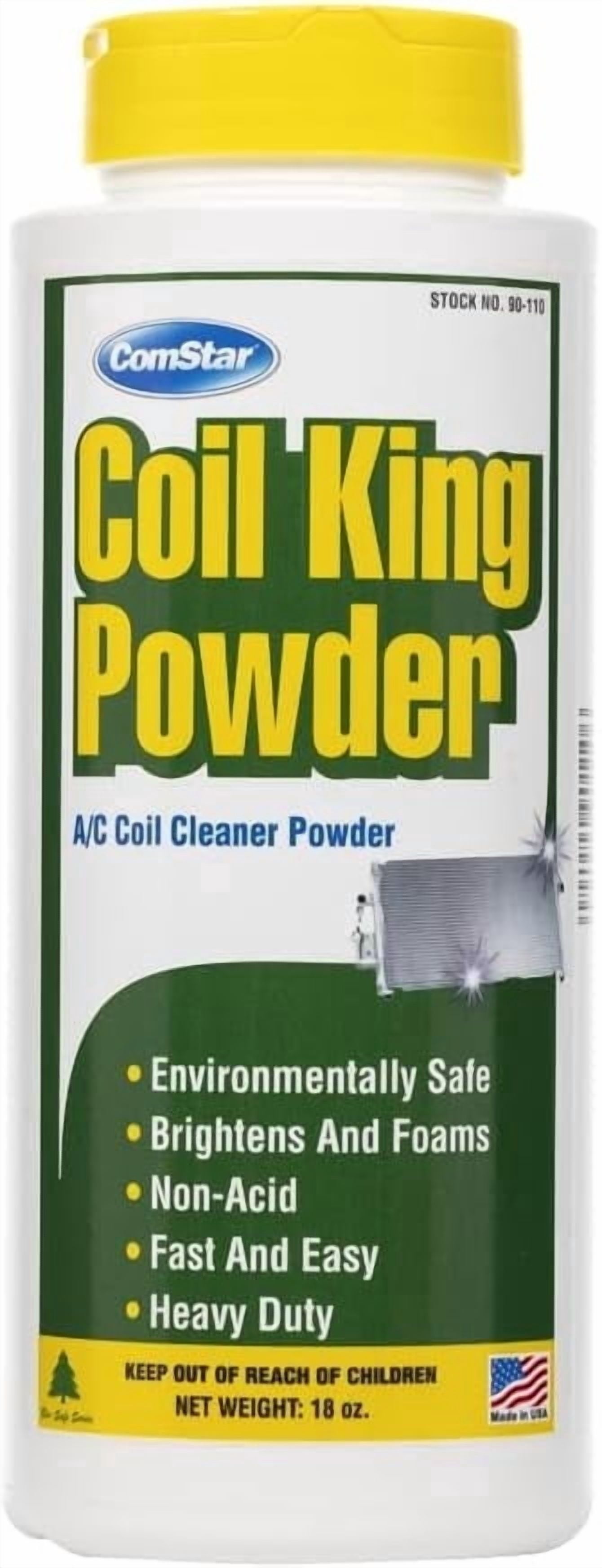ComStar Coil King, 18 Ounces, Heavy Duty Foaming Condenser Coil Cleaner & Brightener, Alkaline, Non-Acid Cleaner for Finned Tubes, Air-Cooled Condenser Coils, Made in USA (90-110)