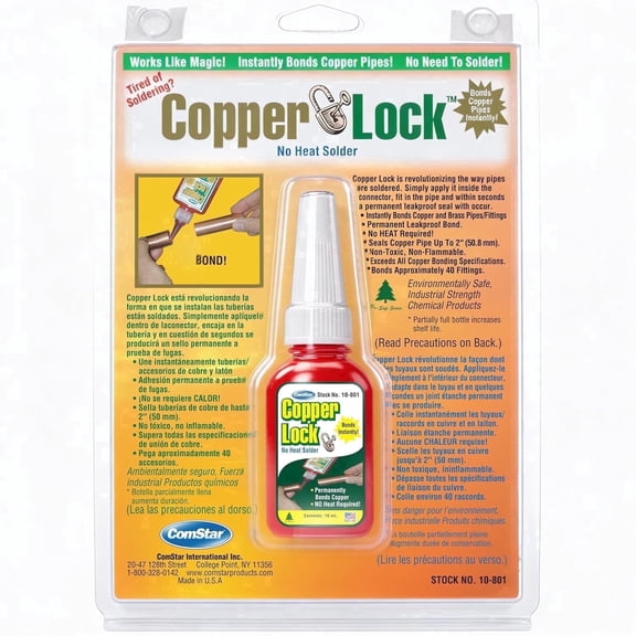 ComStar Copper Lock 10 ml, No Heat Liquid Solder for Copper, Brass & Yellow Metals, Instant Leak Proof Seal up to 500 PSI, -60F to +300F, Bonding Solution for Plumbing & HVAC (10-801)