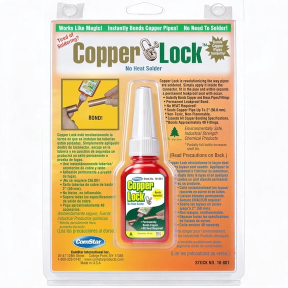 Copper Lock 10 ml No-Heat Solder for Copper & Brass Pipes | For Plumbing & HVAC, Bonds Pipe & Couplings In Minutes, Leak-Proof Seal up to 500 PSI, -60°F to +300°F, Made in USA