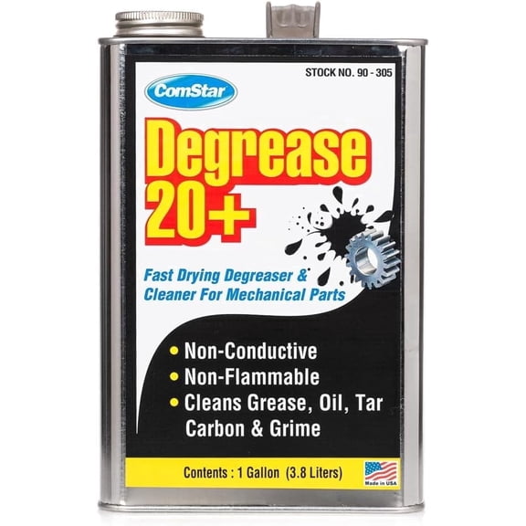 ComStar Degrease 20+, 1 Gallon, Heavy Duty Fast-Drying Degreaser, Removes Grease Oil Tar Carbon and Grime, Safe for Electrical and Mechanical Parts, Industrial Strength Cleaner (90-305)