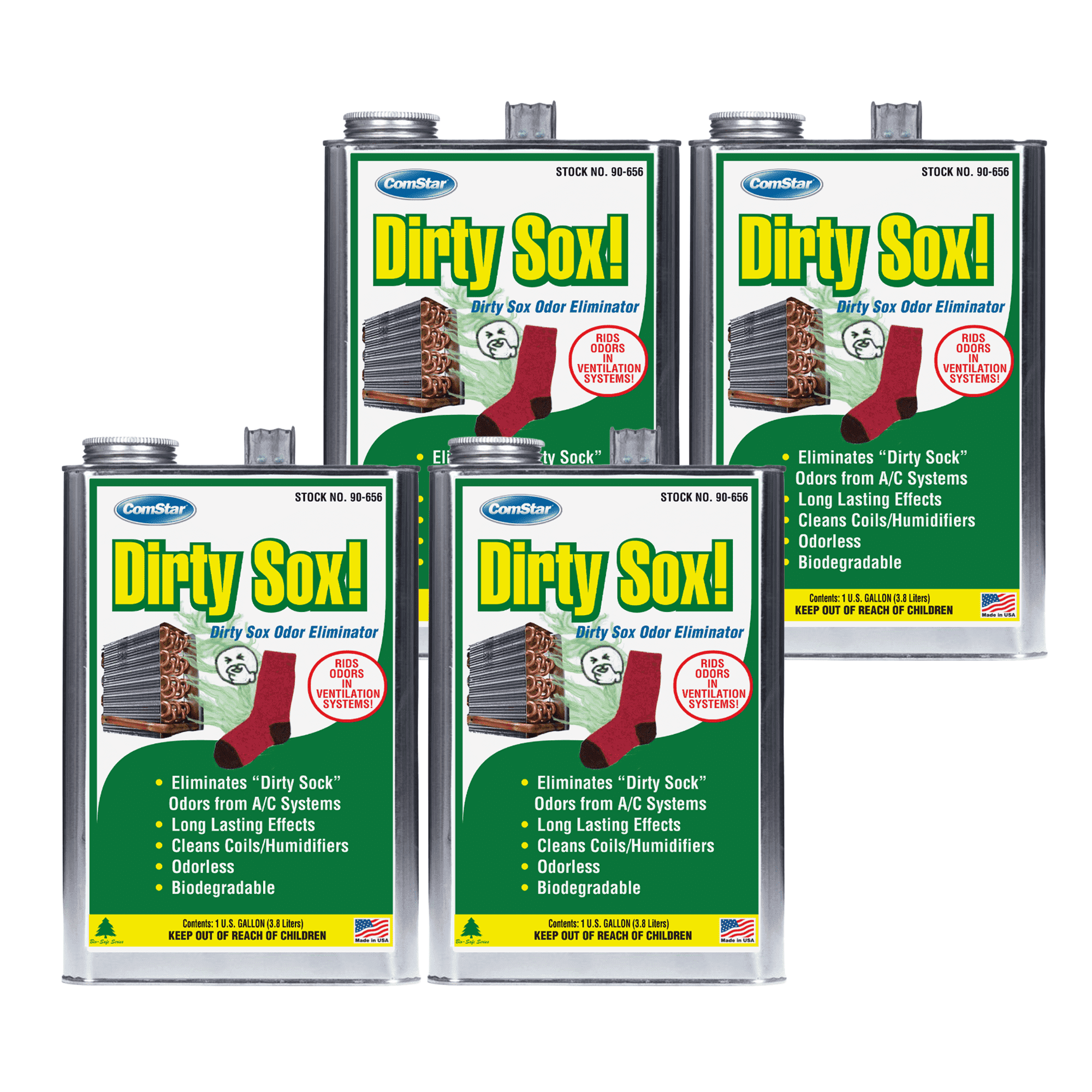 ComStar Dirty Sox Odor Neutralizer & Cleaner, 1 Gallon, Eliminates Dirty Socks Smell from Coils & Filters, Non-Corrosive, Long-Lasting HVAC Deodorizer for Small A/C, (Pack of 4)