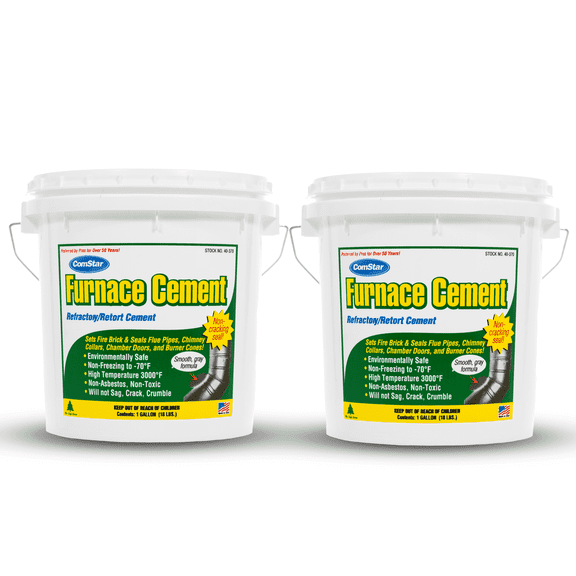 ComStar Furnace Cement,1 Gal - 3,000°F High-Temp Refractory & Retort Cement - Ready-to-Use High-Heat Paste for Fireplaces, Wood Stoves, Flue Pipes & Firebricks - Asbestos-Free, (Pack of 2)