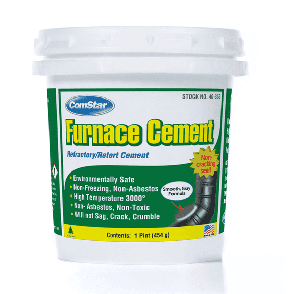 ComStar Furnace Cement, 1 Pint - 3,000°F High-Temp Refractory & Retort Cement - Ready-to-Use High-Heat Paste for Fireplaces, Wood Stoves, Flue Pipes & Firebricks - Asbestos-Free (40-355)