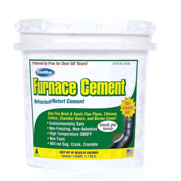 ComStar Furnace Cement,1 Quart - 3,000F High-Temp Refractory & Retort Cement - Ready-to-Use High-Heat Paste for Fireplaces, Wood Stoves, Flue Pipes & Firebricks - Asbestos-Free (40-360)