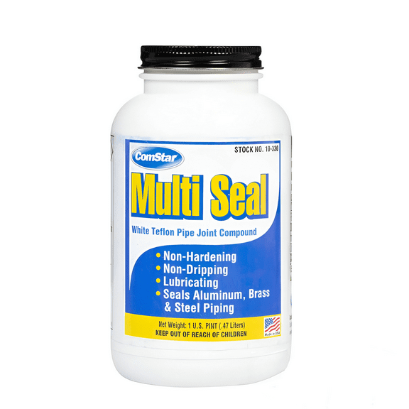ComStar Multi Seal, Teflon Pipe Joint Sealant, Ensures Leak-Proof NPT Thread Connections, Compatible with Metal & Plastic Pipes, Withstands -60°F to 450°F, Handles 2500 PSI Pressure (White, 1 Pint)