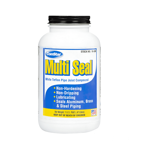 ComStar Multi Seal, 1 Pint, Teflon Pipe Joint Sealant, Ensures Leak-Proof NPT Thread Connections, Compatible with Metal & Plastic Pipes, Withstands -60°F to 450°F, Handles 2500 PSI Pressure (10-330)