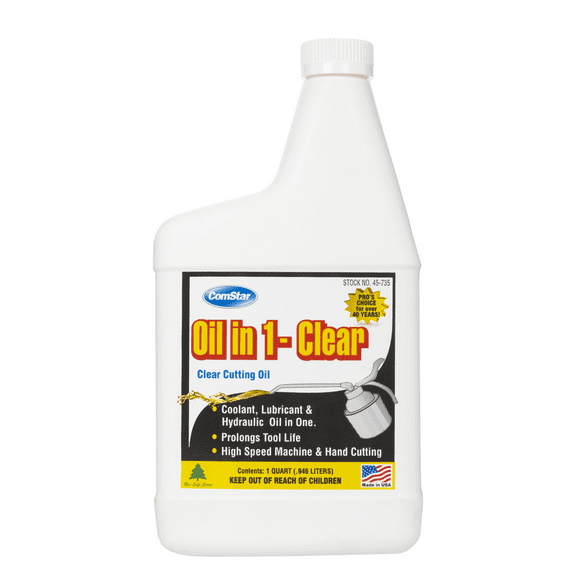 ComStar Oil in 1-Clear, All-Purpose Clear Cutting Oil, Ideal for High-Speed Machines & Hand Threading, Protects Dies & Tools, Superior Lubrication for Steel, Brass, Aluminum & Pipes, 1 Quart (45-735)