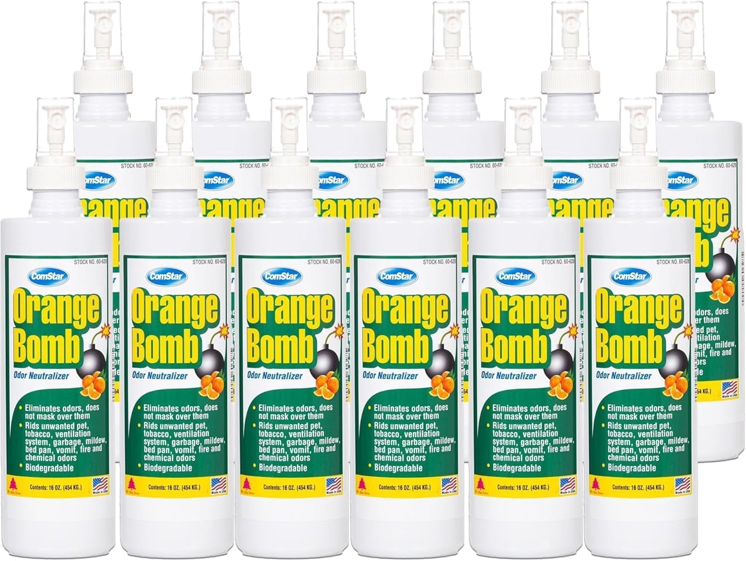 ComStar Orange Bomb Spray,16 Ounces, Odor Neutralizer, Fast-Acting, Long-Lasting Scent, Eliminates Unwanted Odors from HVACR Systems, Freshens Air in Homes, Offices & Vehicles (PACK OF 12)