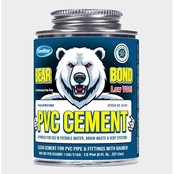 ComStar PVC Cement, Fast-Setting Medium Viscosity High Strength Solvent Cement for PVC Pressure Pipe & Fittings, Low V.O.C. Exceeding ASTM D-2564 Standard, Ideal for Plumbing & Sewer,1/2 Pint (20-125